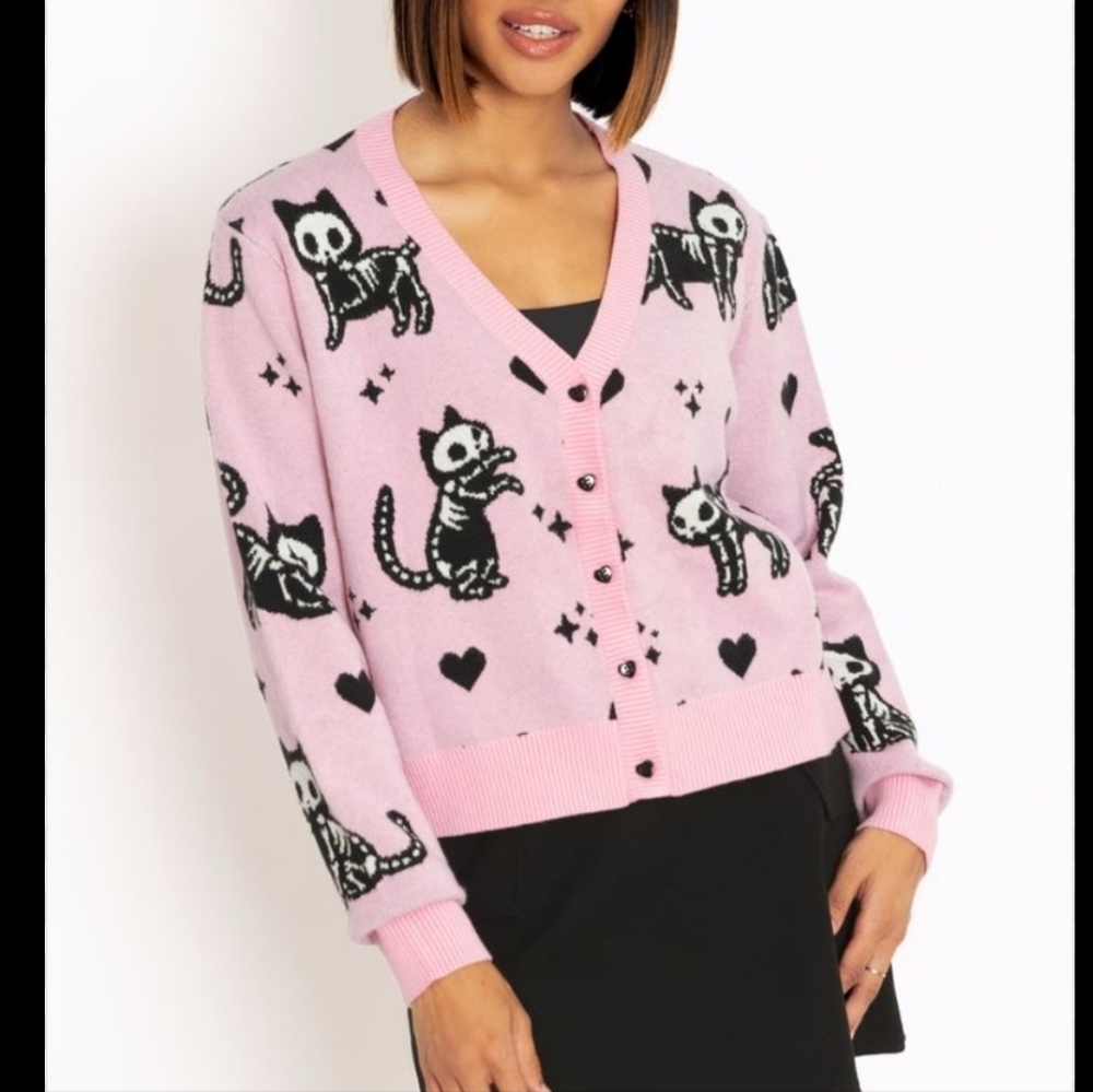 Blackmilk Pink Skeleton Cat Cardigan Sweater